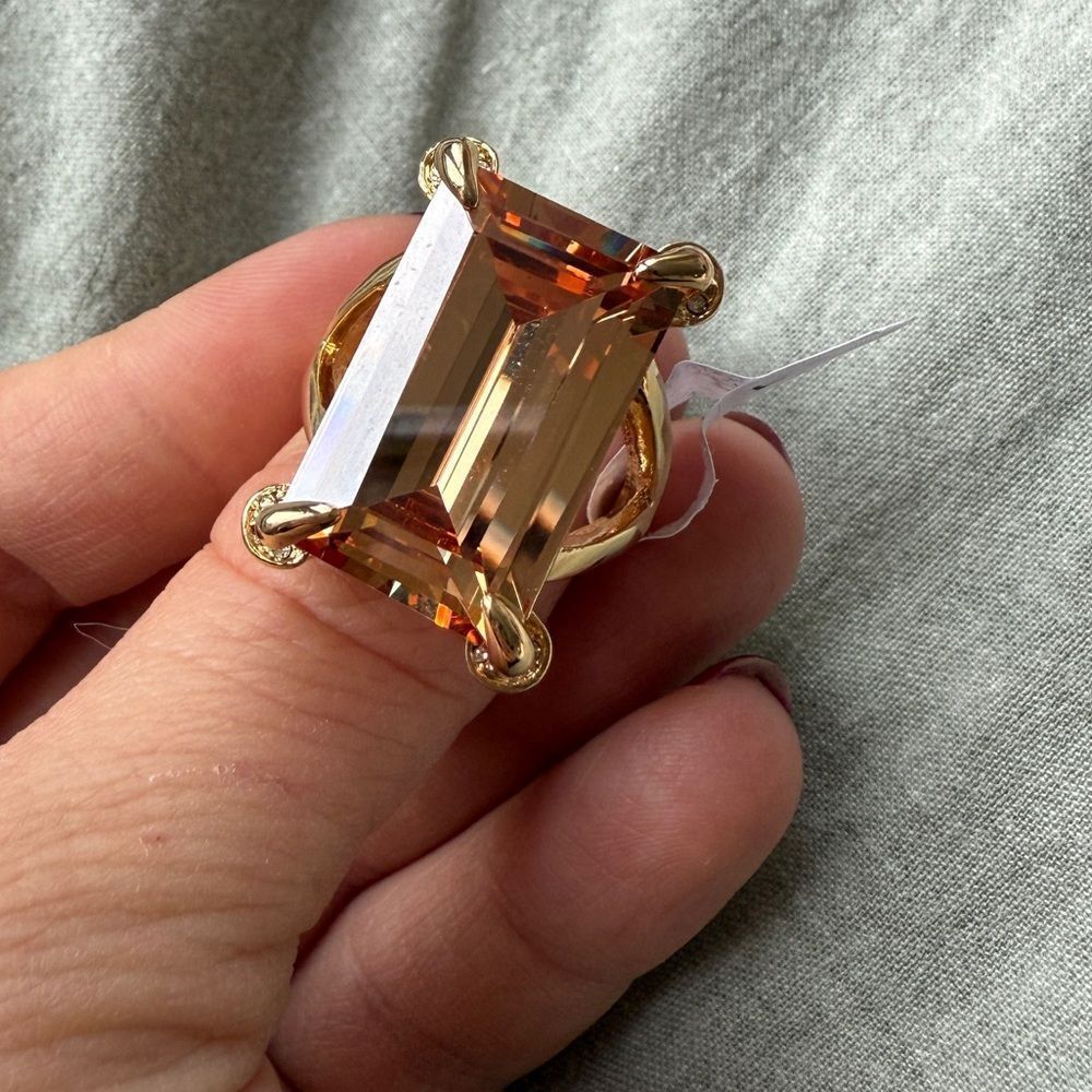 NWT 90s Camille Lucie 14 K Gold Plated Sterling Silver Massive Citrine Swarovski - Picture 2 of 9
